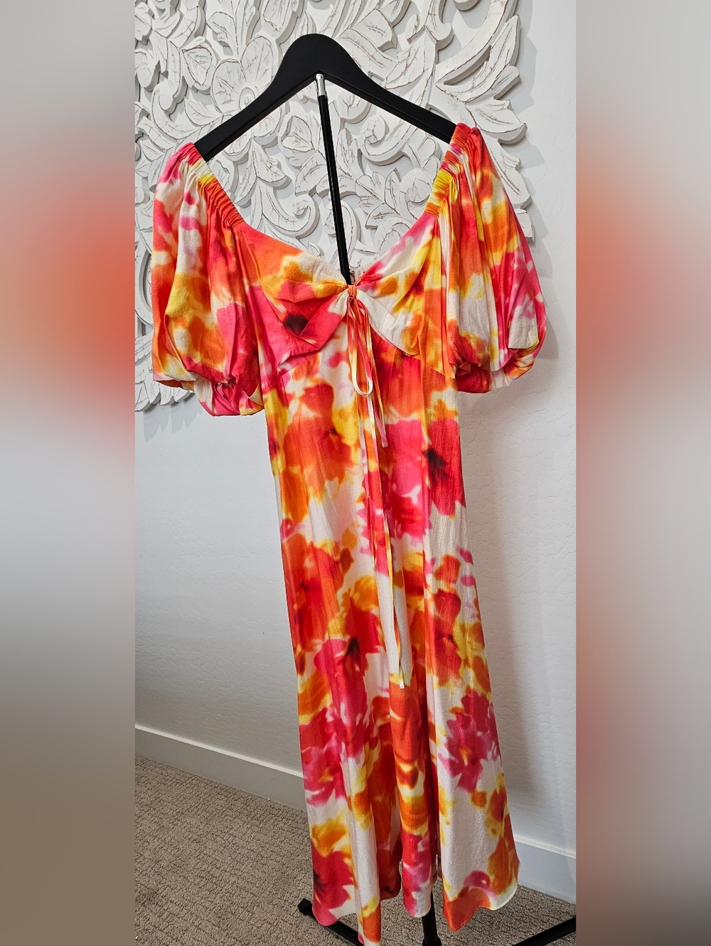 Alex Marie Pink & Orange Tie-Front Floral Midi A-Line Dress Women's Sz 10 NWT - Picture 2 of 8